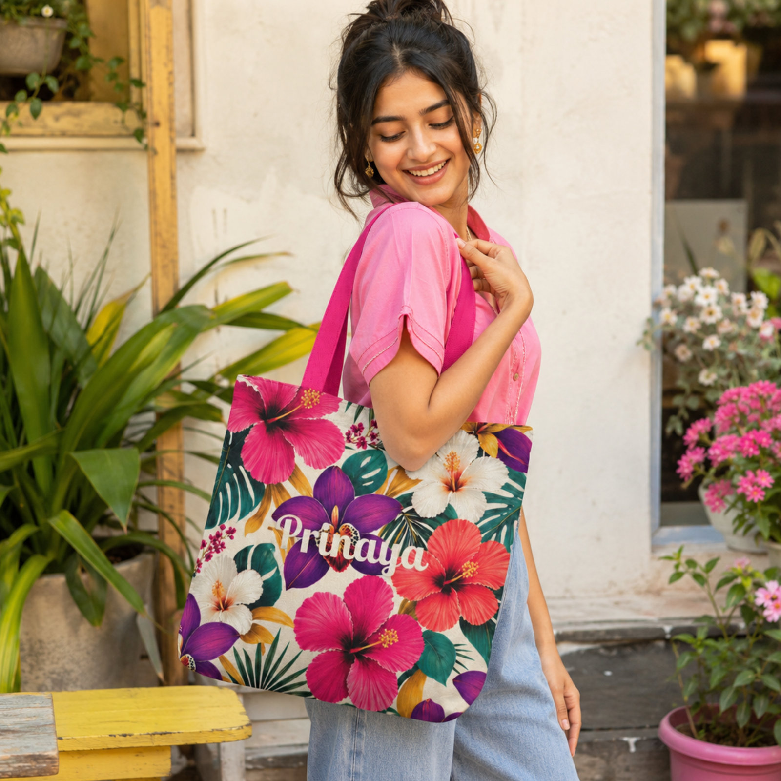 Tropical Hibiscus Floral Tote Bag - Image 4